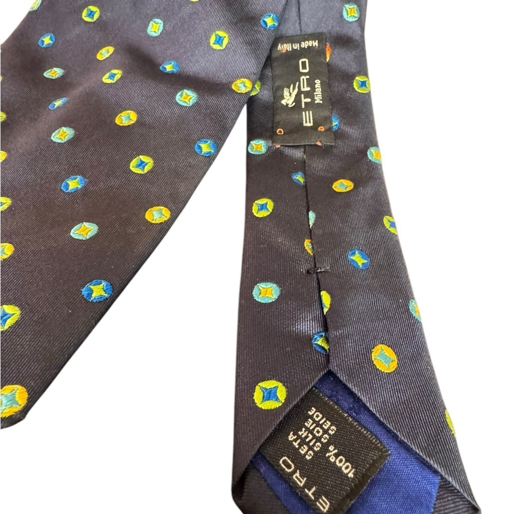 Etro Silk Black Blue Foulard Tie - Picture 2 of 3